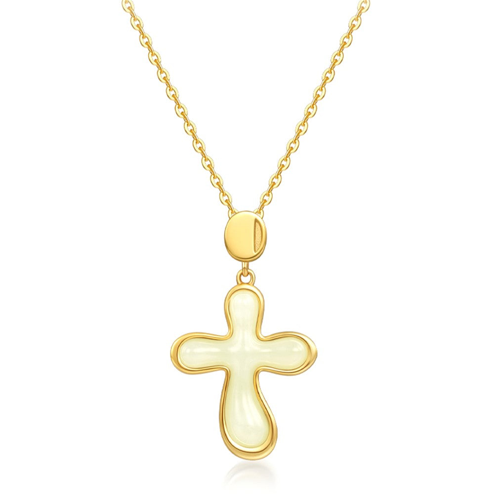 YISIXICI XL13140046 Women's Necklace Nephrite Jade Cross Pendant S925 Silver Neck Jewelry