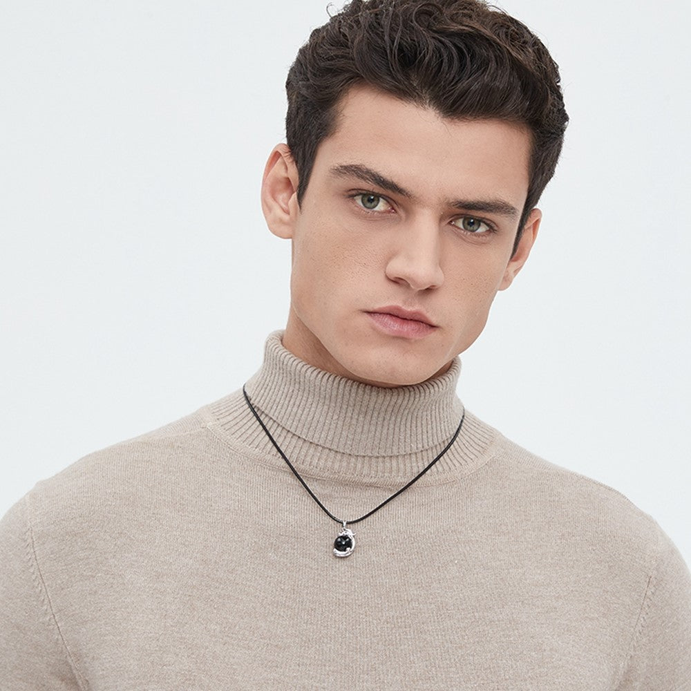 YISIXICI XL13140060 Men's Black Agate Necklace Chinese Dragon Hug Pearl Neck Jewelry Birthday Gift