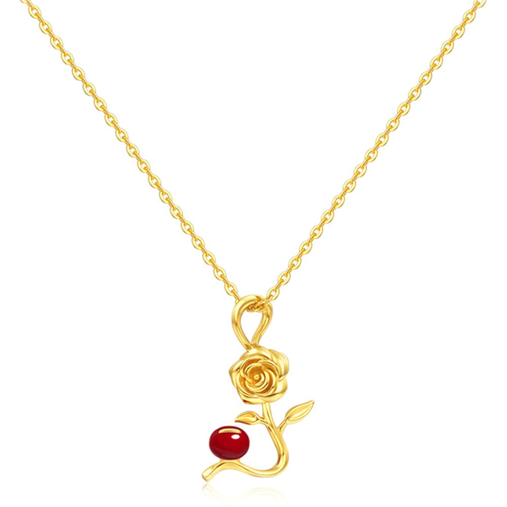 YISIXICI XL13140010 Women's Necklace Rose and Love Seed Enamel Neck Jewelry Birthday Gift