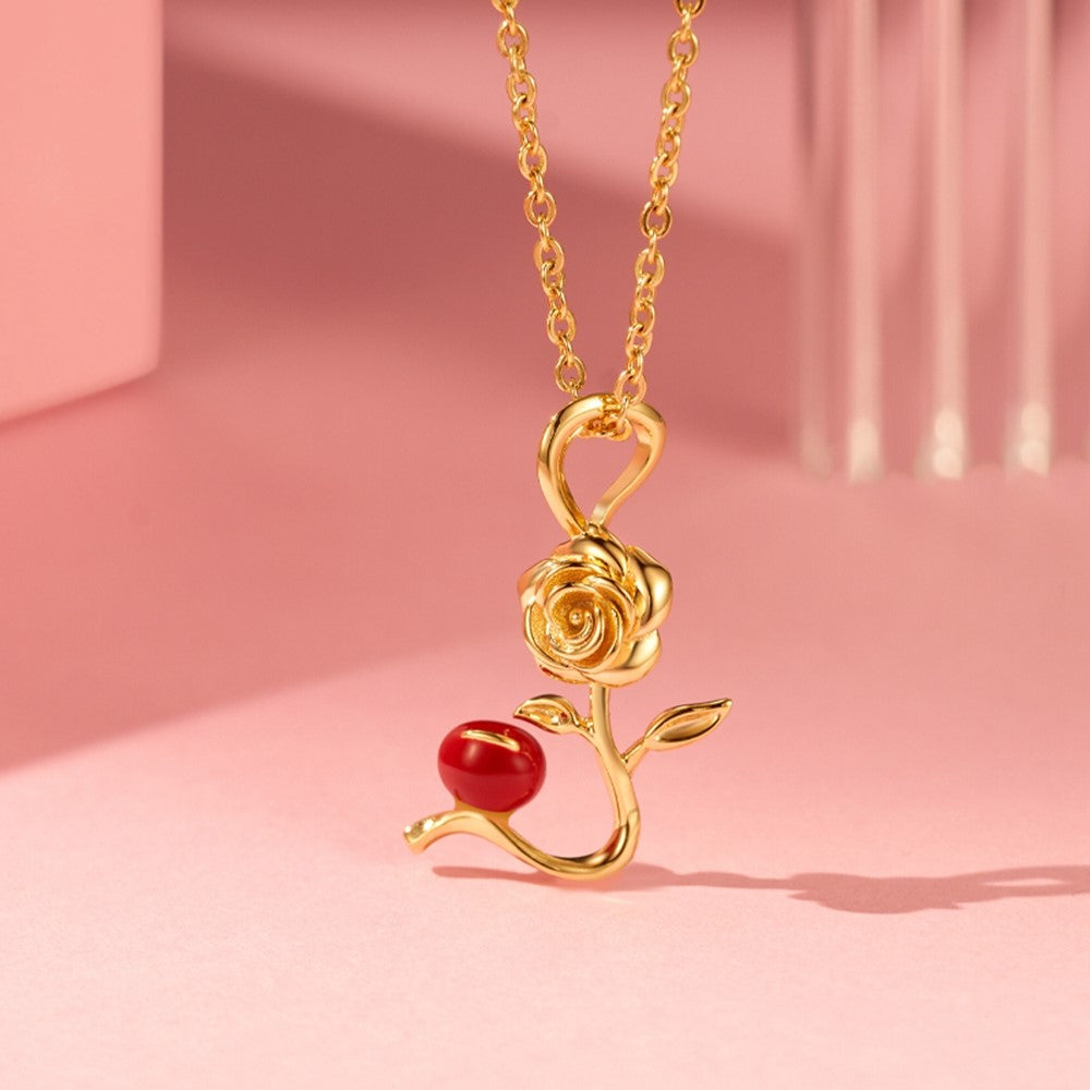 YISIXICI XL13140010 Women's Necklace Rose and Love Seed Enamel Neck Jewelry Birthday Gift