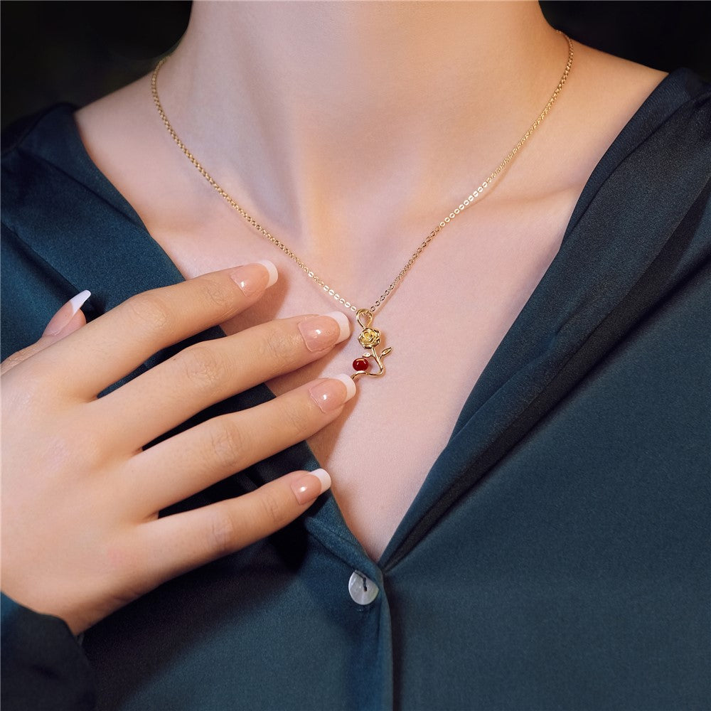 YISIXICI XL13140010 Women's Necklace Rose and Love Seed Enamel Neck Jewelry Birthday Gift