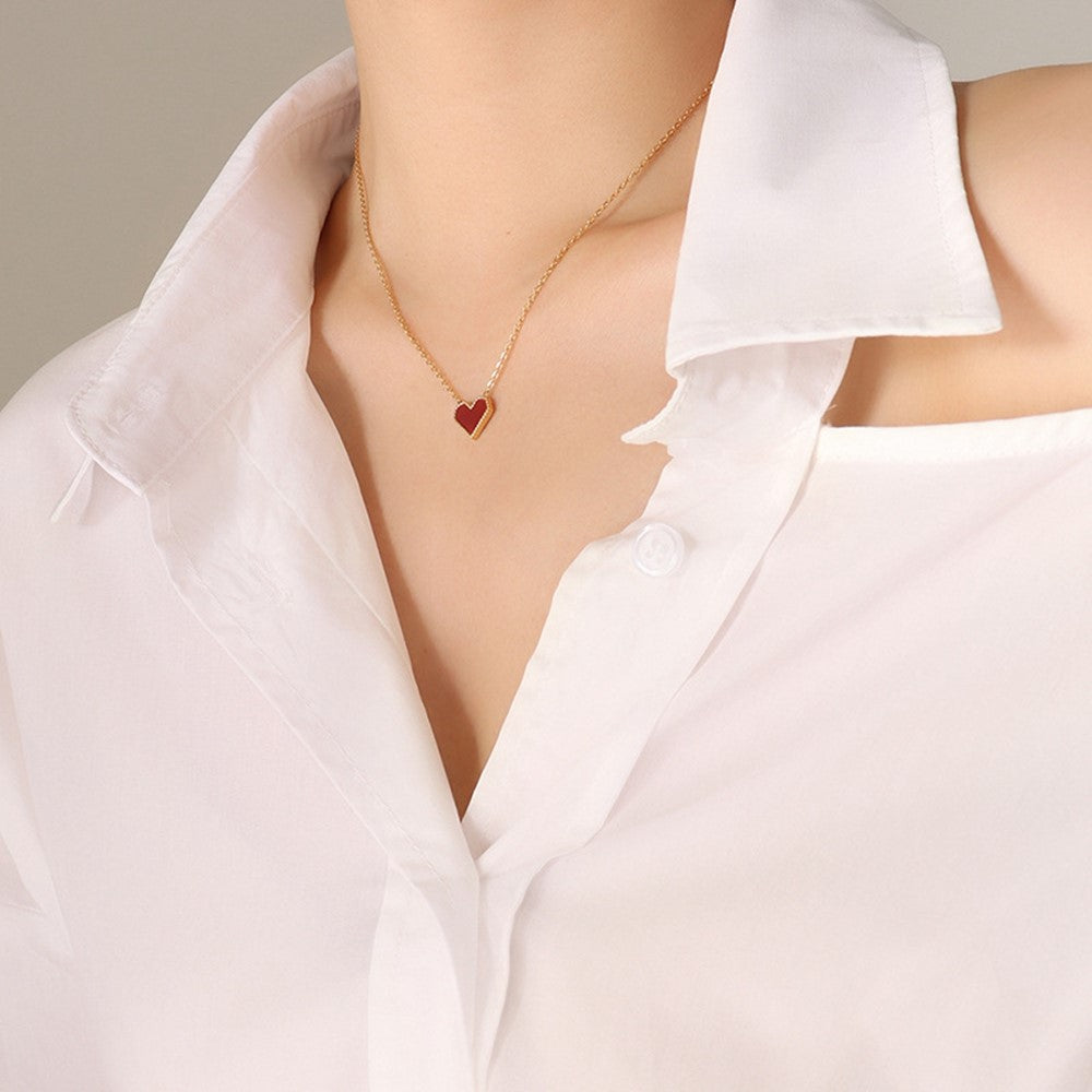 Elegant Heart Pendant Necklace Titanium Steel Chain Versatile Fashion Jewelry 40+5cm Extender