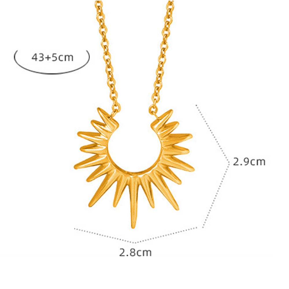 Geometric Sunburst Titanium Steel Gold Plated Necklace Fashion Versatile Unique European Style