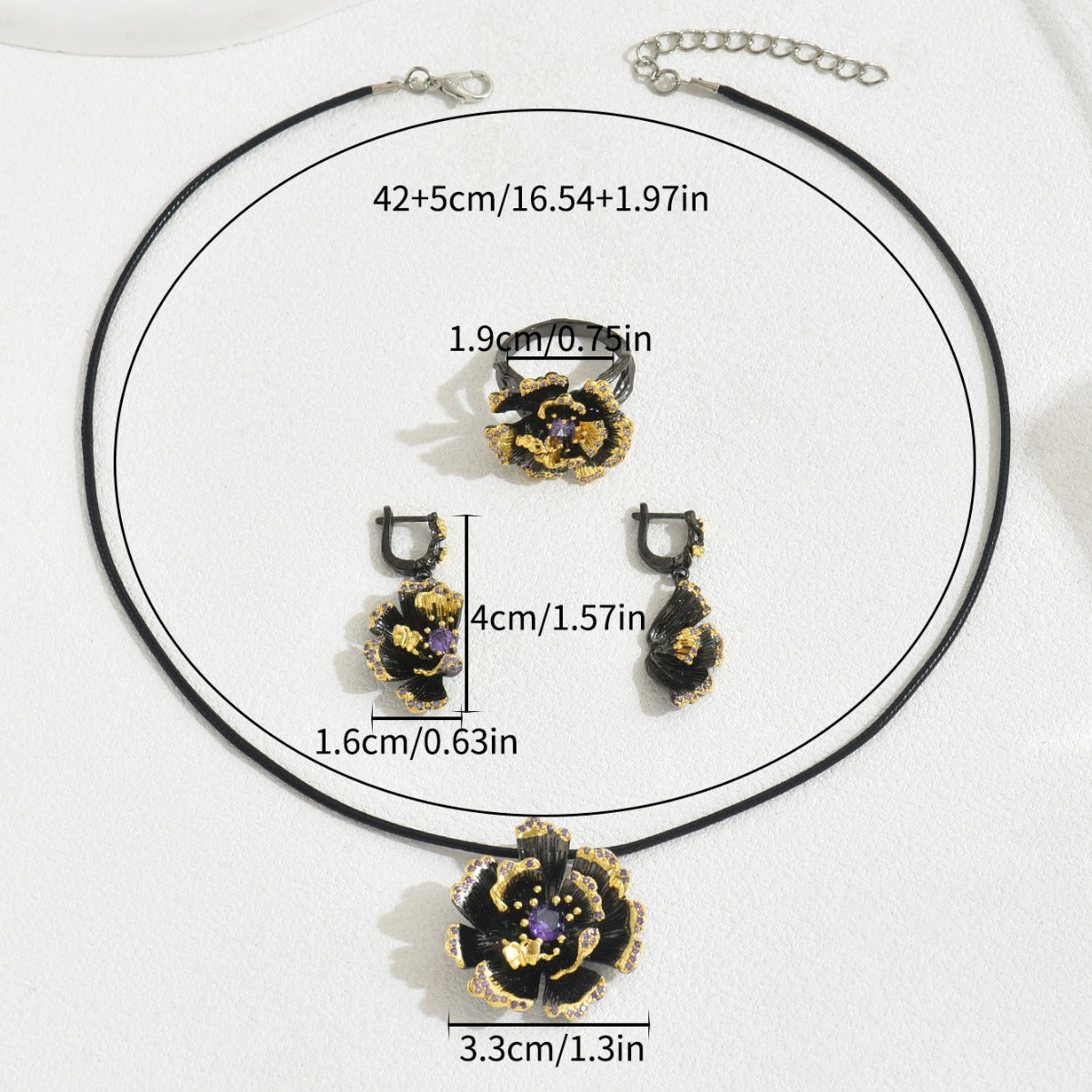 BASHA XL5398 Women Vintage Sunflower Diamond Jewelry Set Necklace Earrings Ring Retro Kit