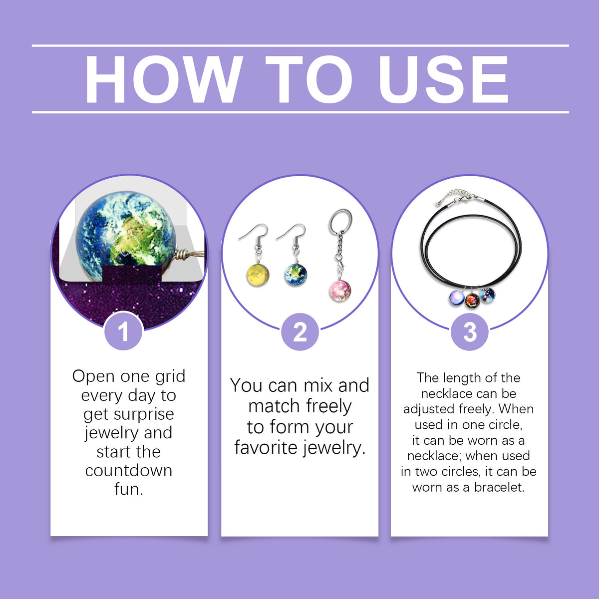 DOWMOO 24PCS DIY Universe Galaxy Pendant Jewelry Set Calendar Gift Box Necklace Bracelet Earrings Accessories