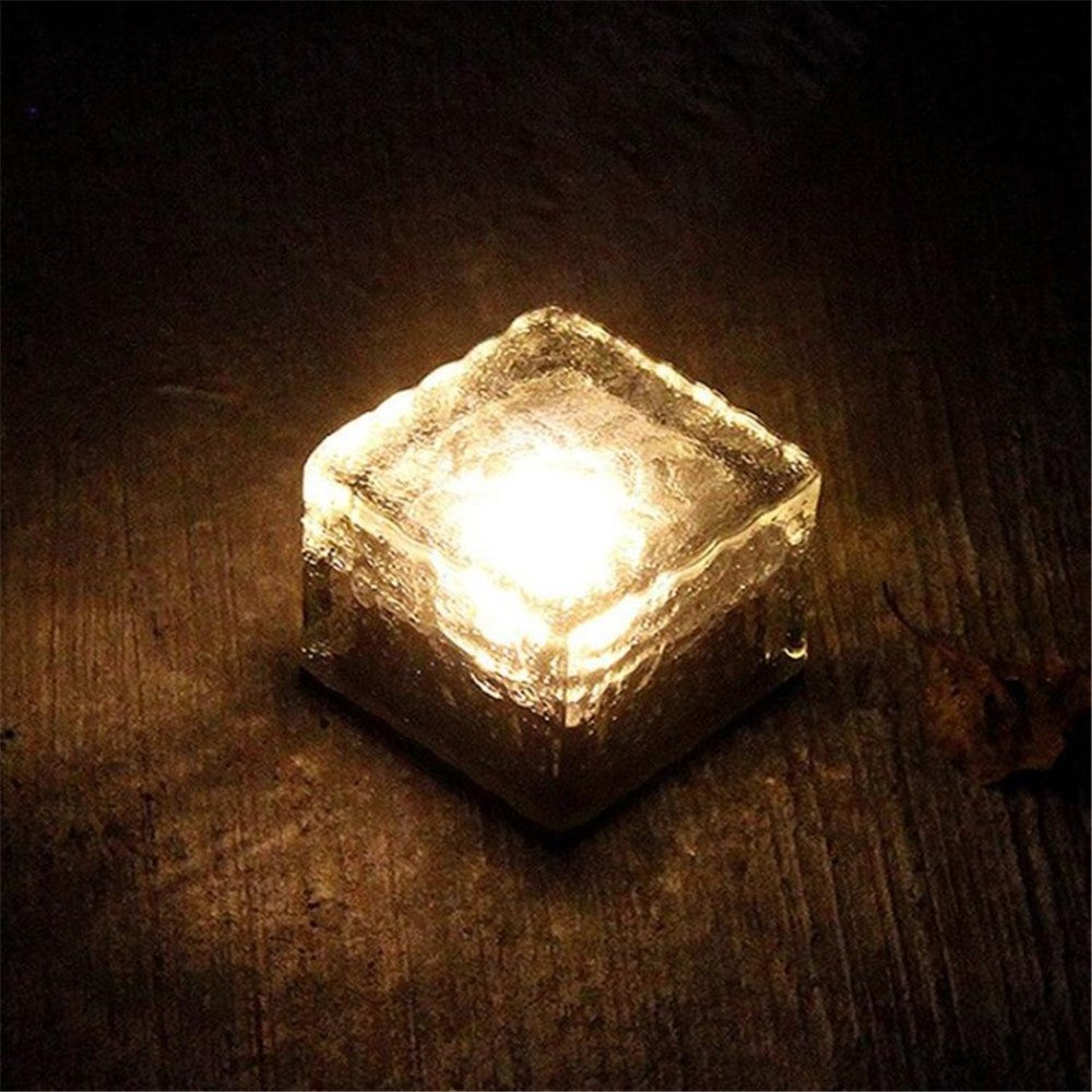 LED Solar Rock Light Waterproof Path Garden Ice Cube Brick Lamp