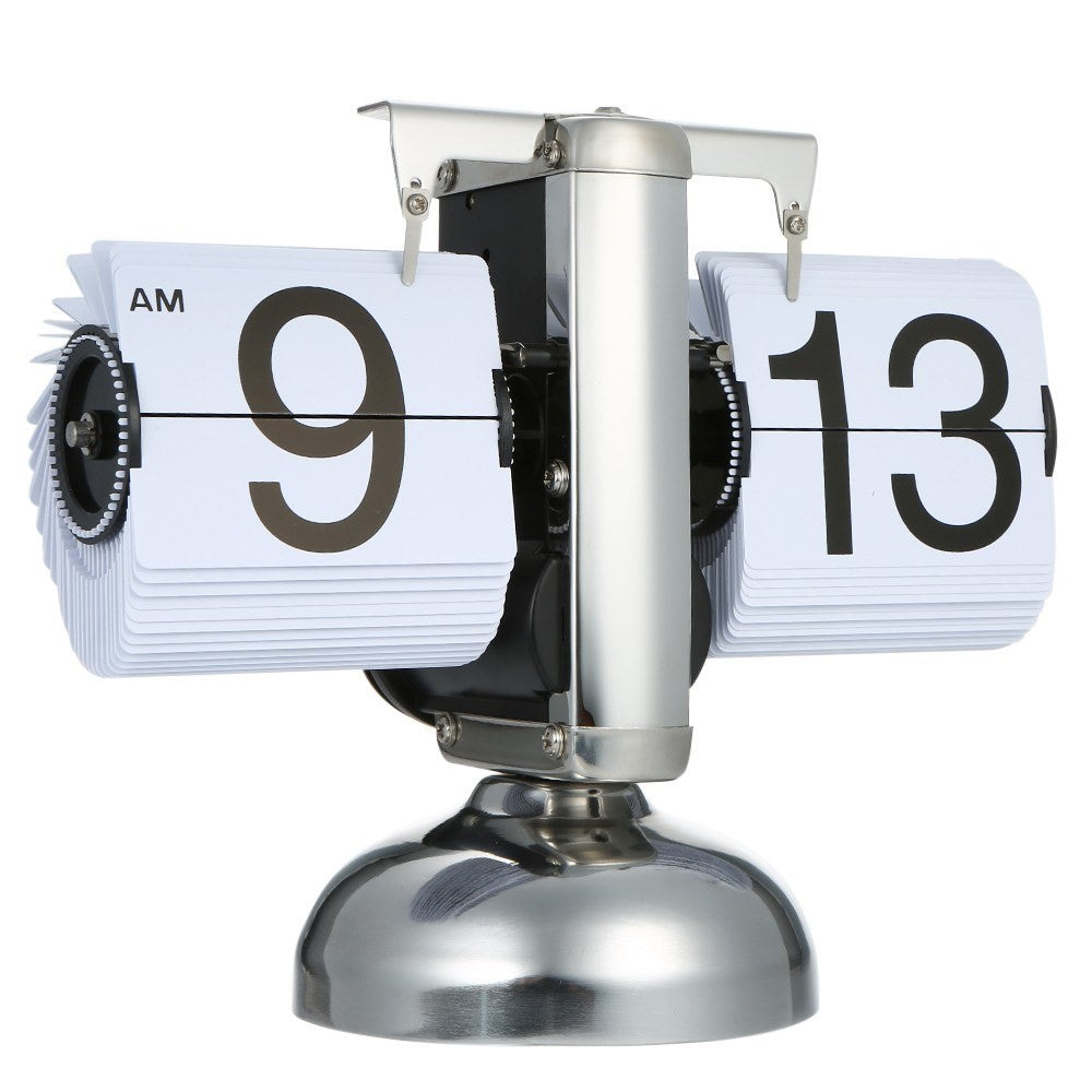 Flip Desk Clock Quiet Small Scale Table Clock Retro Style Digital Display Gear Operated Home Office Decor Quartz Clock
