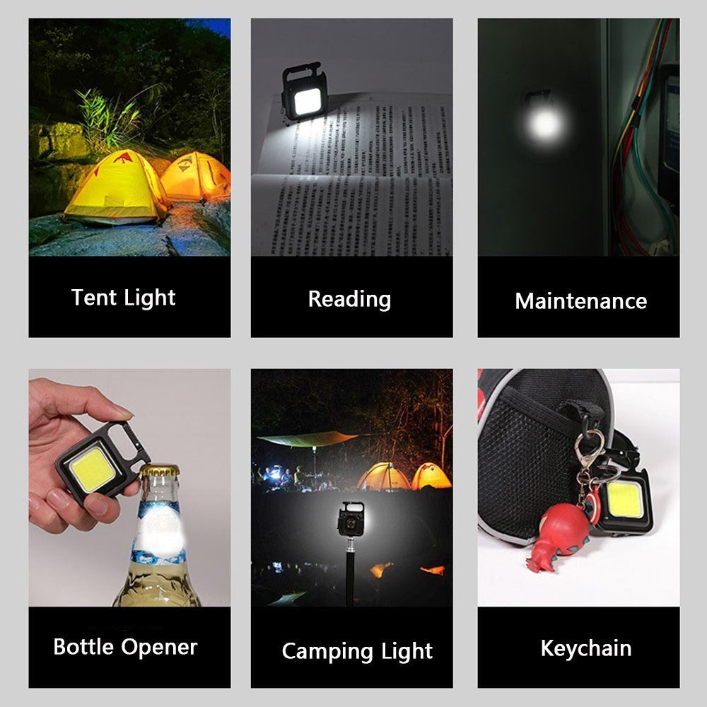 Mini LED Flashlight Portable Rechargeable Emergency Light COB Working Lamp 4 Light Modes Bottle Opener Magnet Base for Outdoor Camping Hiking Inspection
