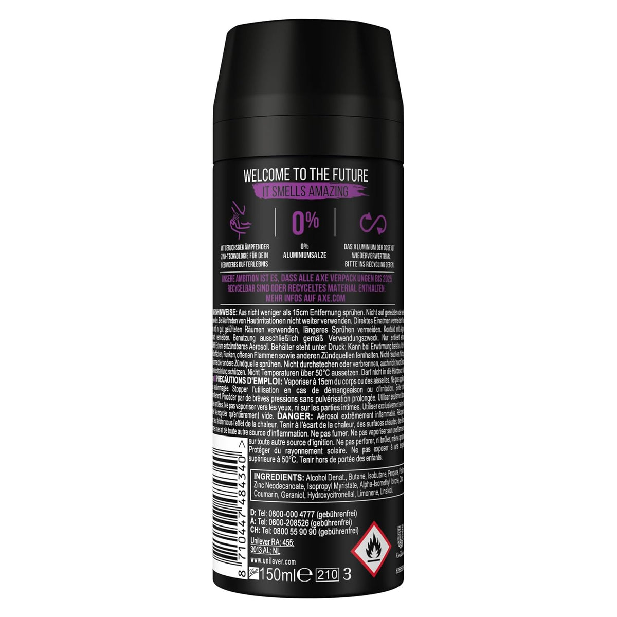 Axe Deospray Excite Deodorant without Aluminum with Effective Protection against Body Odor 3-Pack (3X 150 Ml)