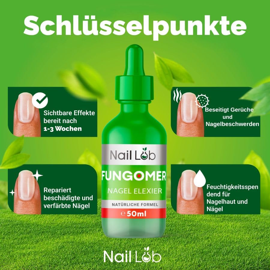 Fungomer Nagel-Elixier - Repariert Beschädigte Und Verfärbte Nägel - 50Ml - Enthält Teebaumöl, Geeignet Für Finger- Und Zehennägel Extra Stark - Kostenloser 3Ml Nagelstift + Nagelfeile