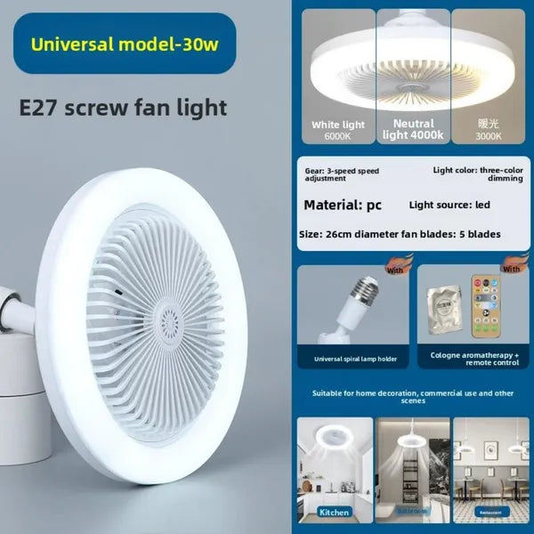 LED Deckenventilator mit Licht & Fernbedienung – 30W E27 Deckenlampe mit Ventilator