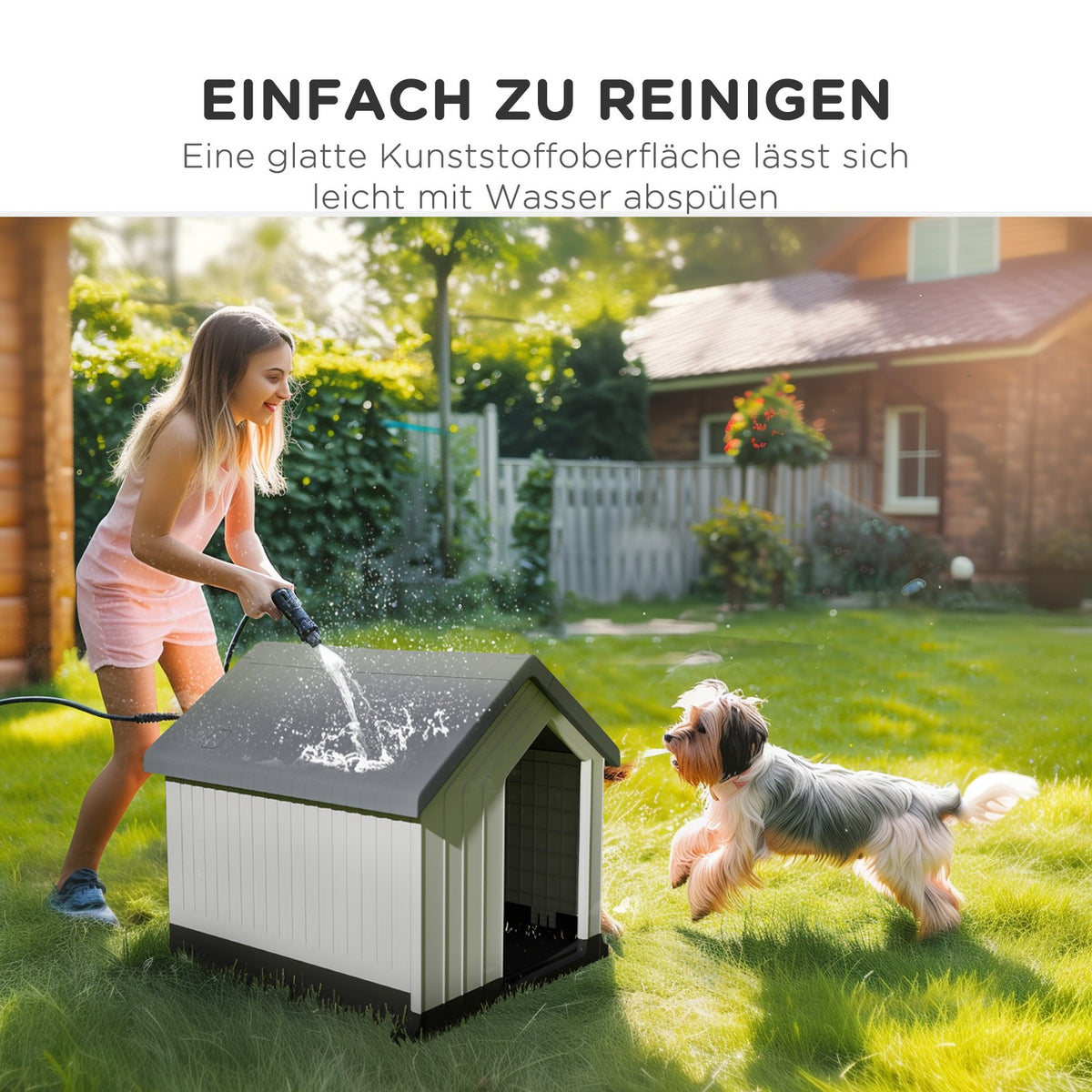 Pawhut Hundehütte Outdoor Hundehaus Mit Asphaltdach, Fenster, Grau