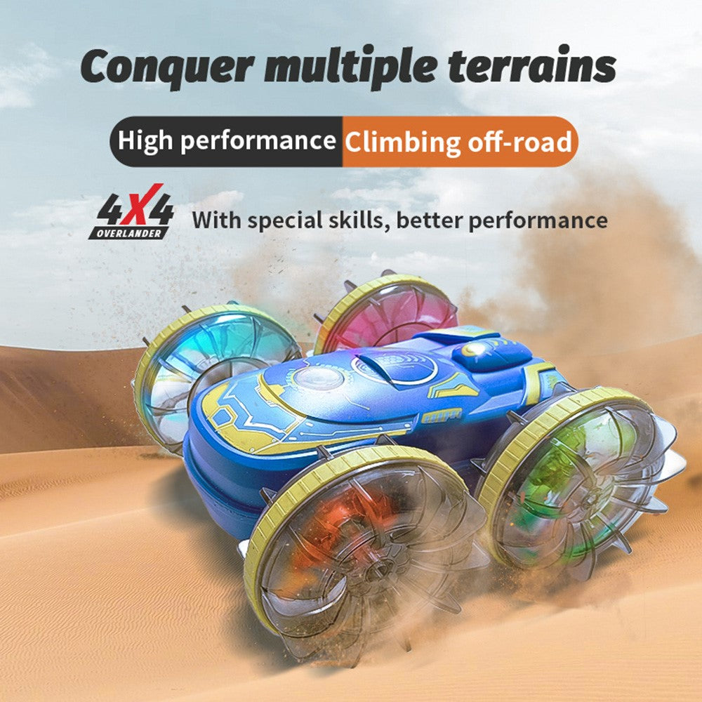 JC04P 2.4G Remote Control 4WD Amphibious Stunt Car Toy Gift with LED Lights, Dual Controller (CE / CPC / ASTM / EN71 Certified)