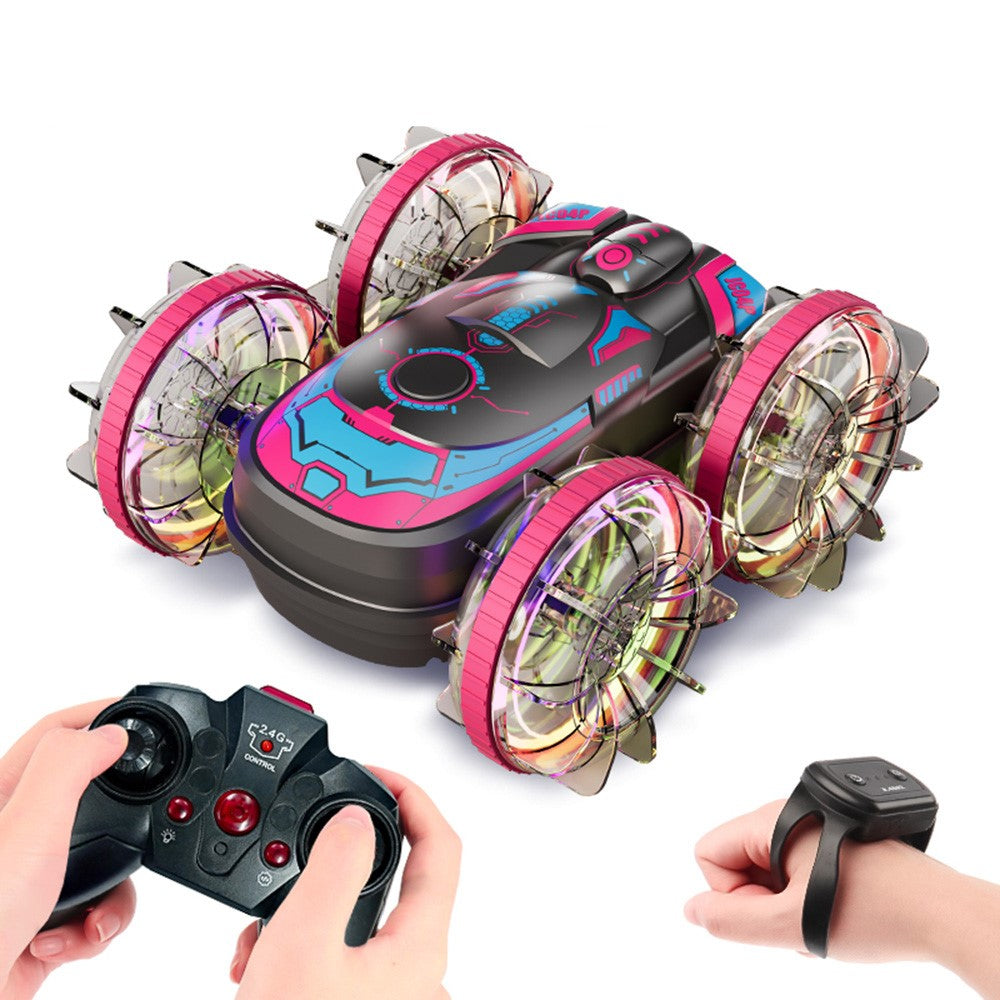 JC04P 2.4G Remote Control 4WD Amphibious Stunt Car Toy Gift with LED Lights, Dual Controller (CE / CPC / ASTM / EN71 Certified)