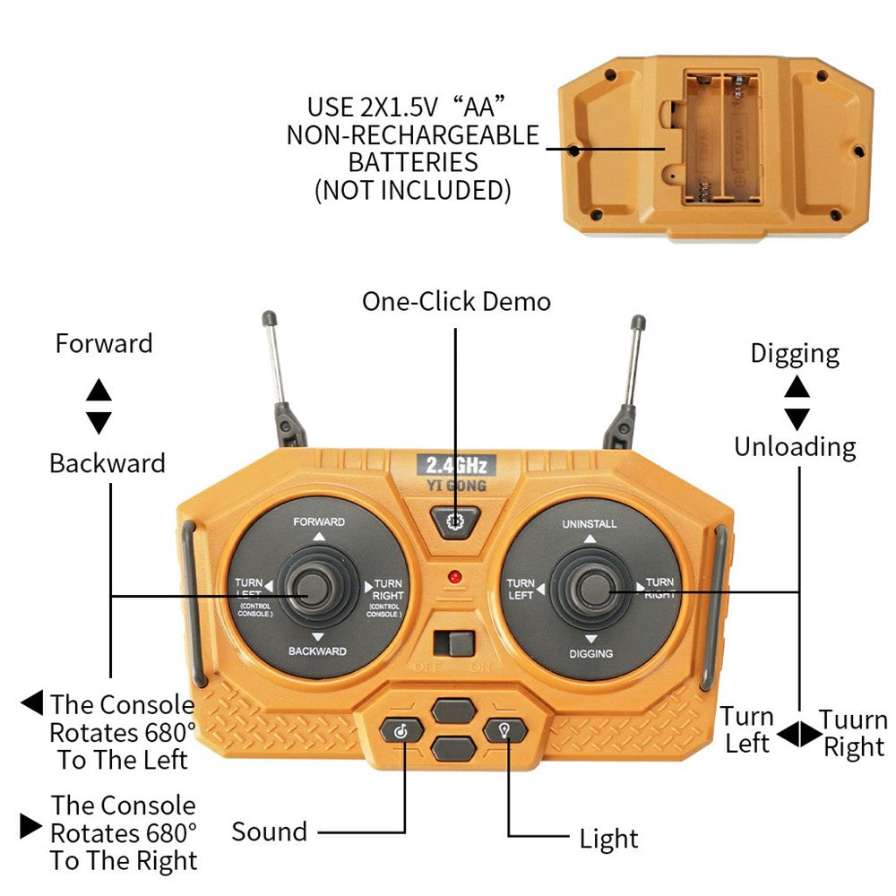 1044 2.4G Remote Control Tracked Excavator 1:20 Scale 11 Channel Construction Vehicle Toy Gift for Kids
