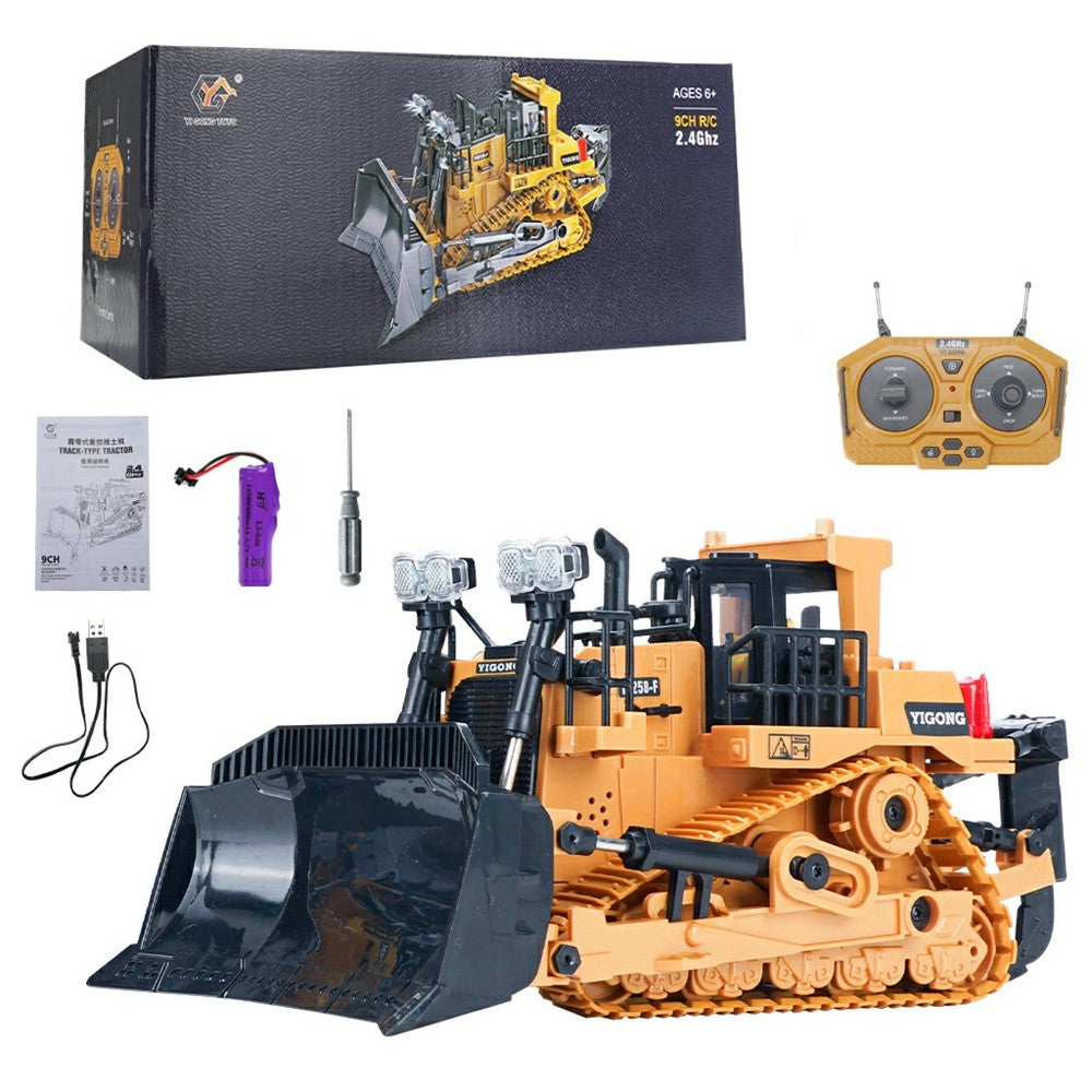 1046 2.4G Remote Control 9 Channel RC Construction Vehicle Gift 1:24 Tracked Heavy Bulldozer, 3KG Load Capacity