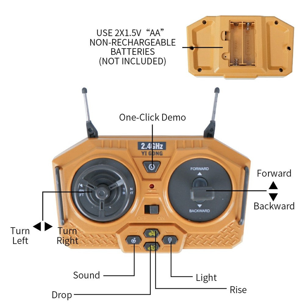 1048 1:24 Scale RC Dump Truck 9 Channel 2.4G Remote Control Construction Vehicle Gift , 2.5KG Load Capacity