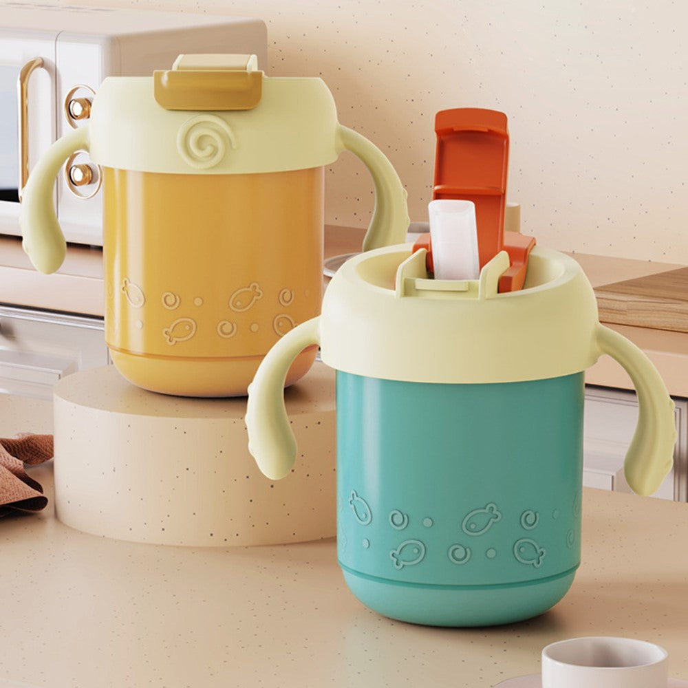 JIAYI BABY Scale Design Kids Learning Drinking Cup Stainless Steel+PP Drinking Bottle with Silicone Straw (BPA-Free, No FDA Certified)