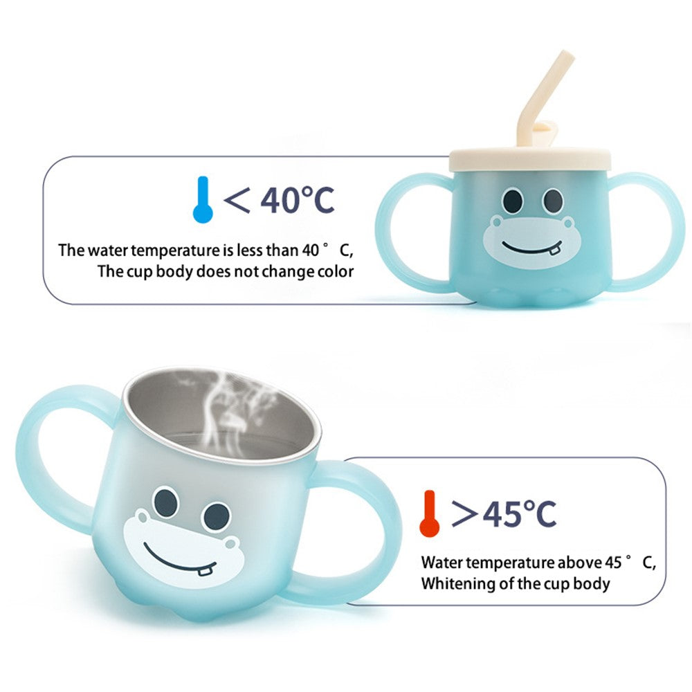 Scale Design Stainless Steel Toddler Cup Temperature-sensing Kids Milk Mug with Lid and Straw (BPA-Free, No FDA Certified)
