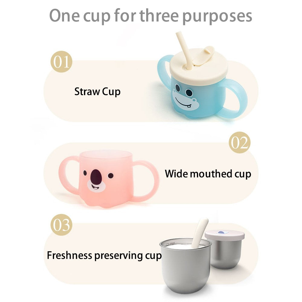 Scale Design Stainless Steel Toddler Cup Temperature-sensing Kids Milk Mug with Lid and Straw (BPA-Free, No FDA Certified)