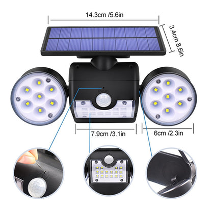 30-LED Solar Light Dual Head Solar Lamp PIR Motion Sensor Spotlight Waterproof Wall Outdoor Lights