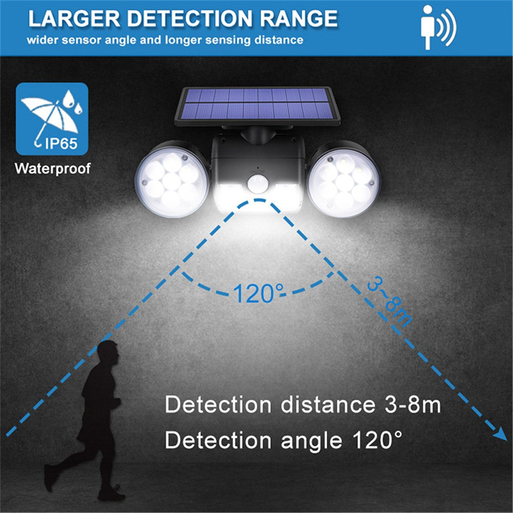 30-LED Solar Light Dual Head Solar Lamp PIR Motion Sensor Spotlight Waterproof Wall Outdoor Lights