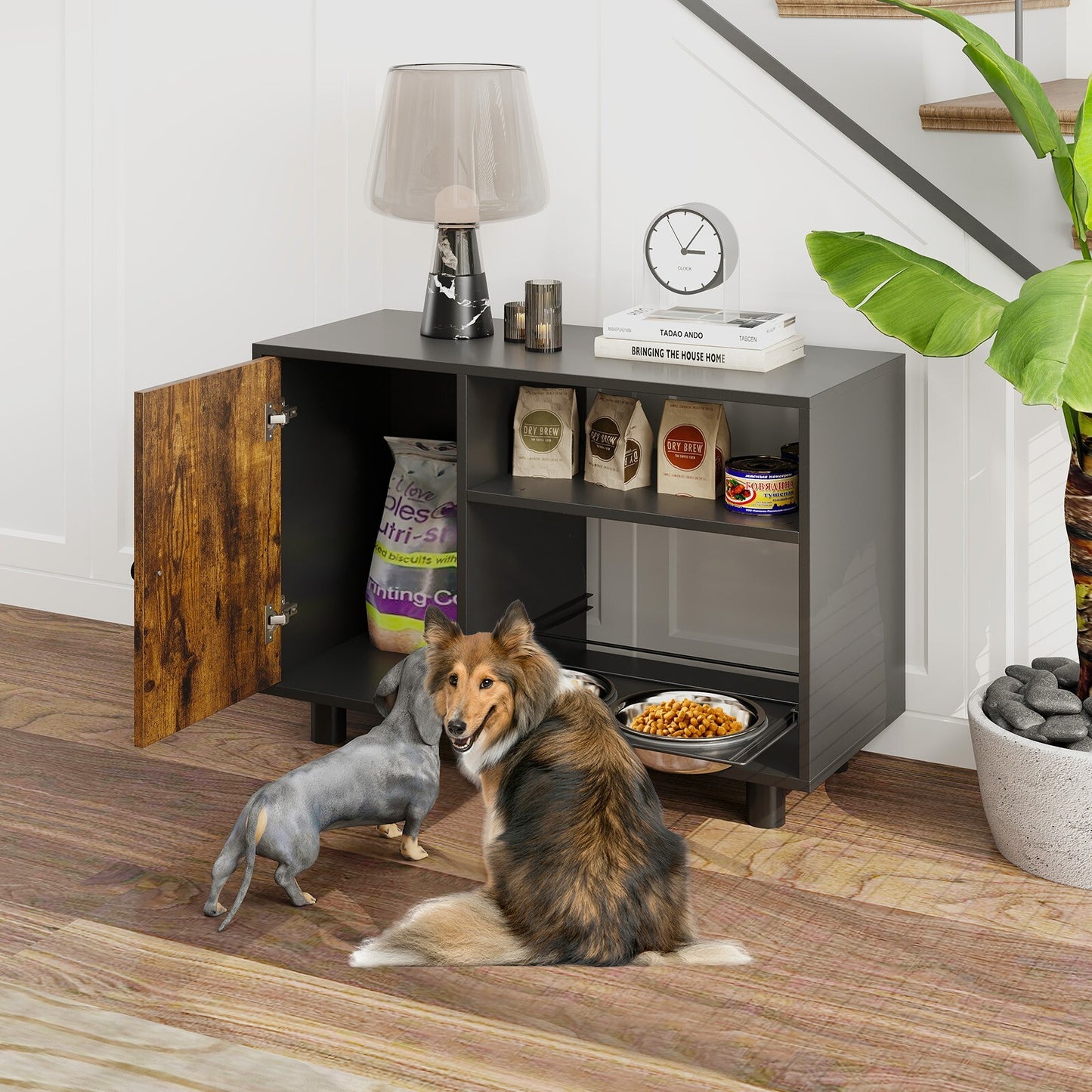 Futterschrank Futterstation Futternapf Hundefutter Mit 2 Edelstahlnäpfe