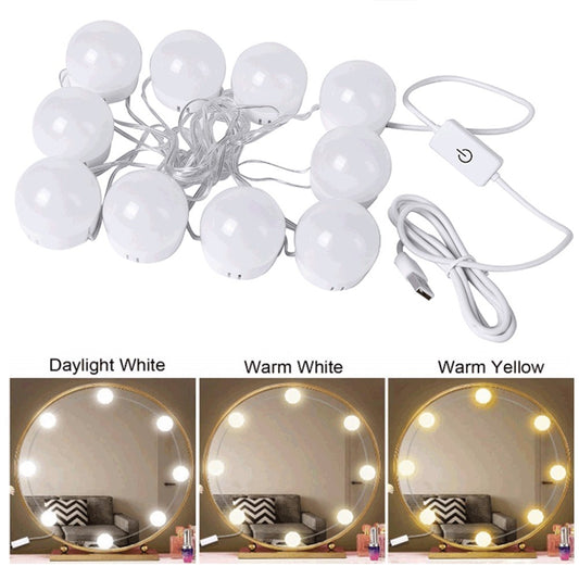10-LED Mirror Dimmable Light Bulb Kit Vanity USB Makeup Mirror Light