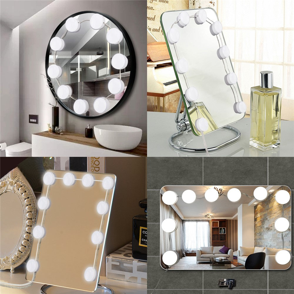 10-LED Mirror Dimmable Light Bulb Kit Vanity USB Makeup Mirror Light