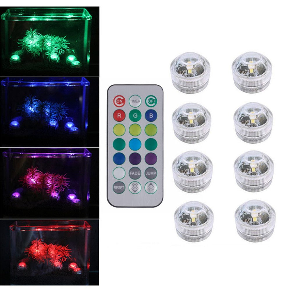 10Pcs 3cm Submersible RGB Color LED Light Lamp Waterproof Underwater Light with 2 Remote Controls for Vase Fishtank Wedding