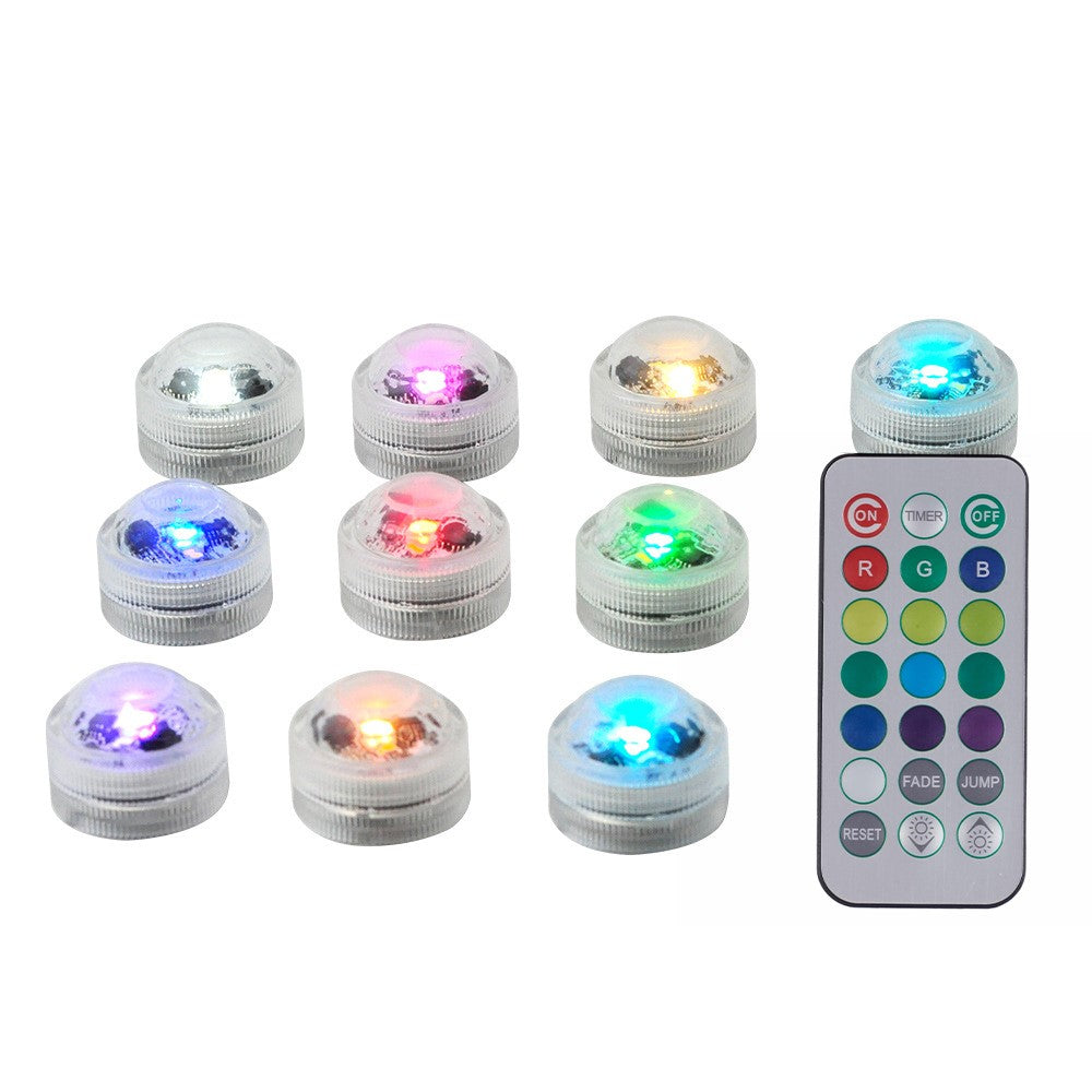 10Pcs 3cm Submersible RGB Color LED Light Lamp Waterproof Underwater Light with 2 Remote Controls for Vase Fishtank Wedding