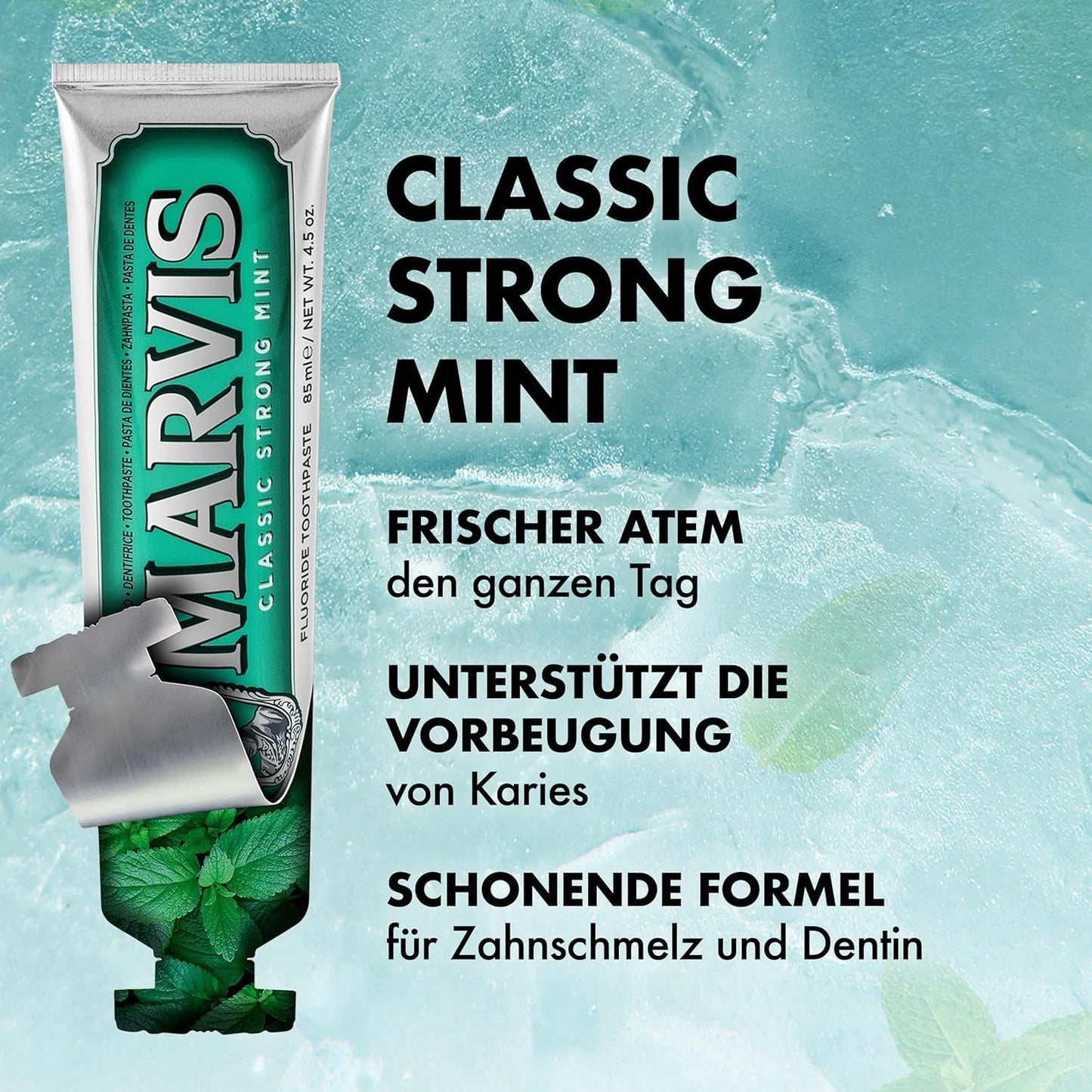 Marvis Classic Strong Mint Zahnpasta, 85 Ml, Zahnpasta Mit Geschmacks-Erlebnis-Garantie Für Belebende Und Langanhaltende Frische