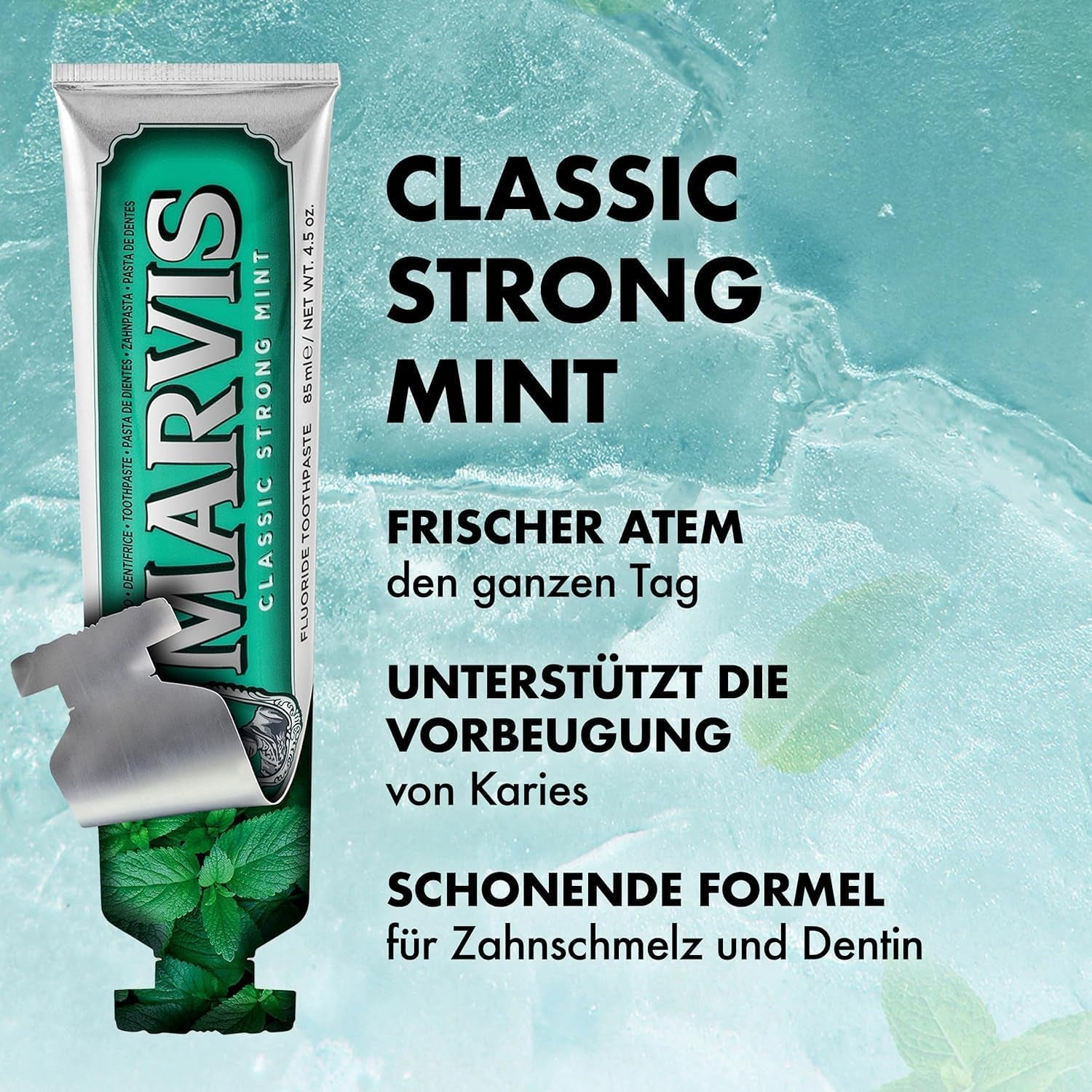 Marvis Classic Strong Mint Zahnpasta, 85 Ml, Zahnpasta Mit Geschmacks-Erlebnis-Garantie Für Belebende Und Langanhaltende Frische