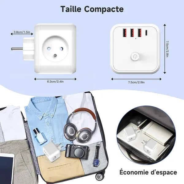7-in-1 Steckdosenadapter 250V 4000W – Mehrfachsteckdose mit USB & Schnellladung