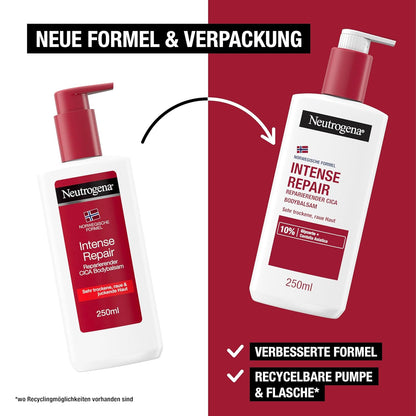 Neutrogena Norwegian Formula Intense Repair Repairing CICA Body Balm 250Ml Body Lotion for Instant Relief and More Moisture for Very Dry, Rough Skin