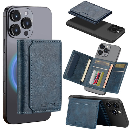 LC.IMEEKE Magnetic Card Holder Kickstand RFID Blocking PU Leather Phone Back Card Case