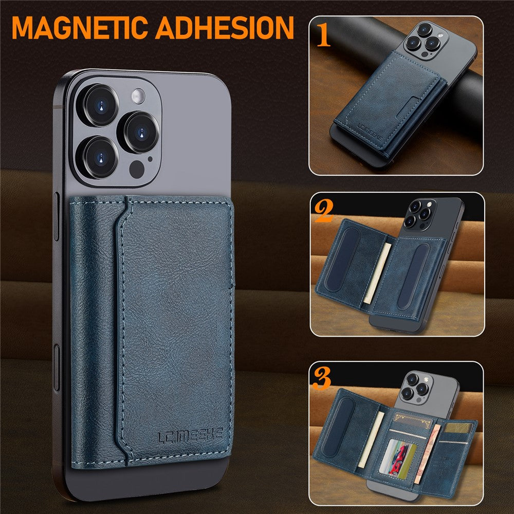 LC.IMEEKE Magnetic Card Holder Kickstand RFID Blocking PU Leather Phone Back Card Case