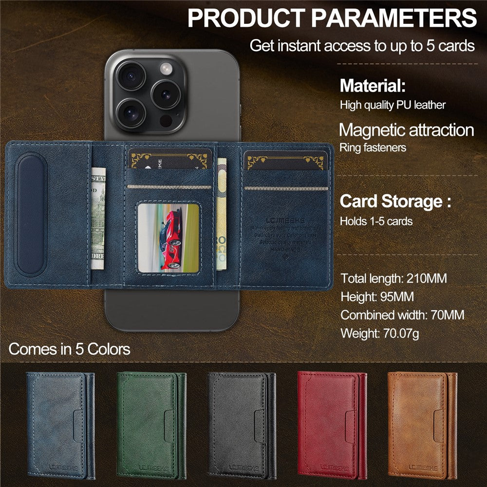 LC.IMEEKE Magnetic Card Holder Kickstand RFID Blocking PU Leather Phone Back Card Case