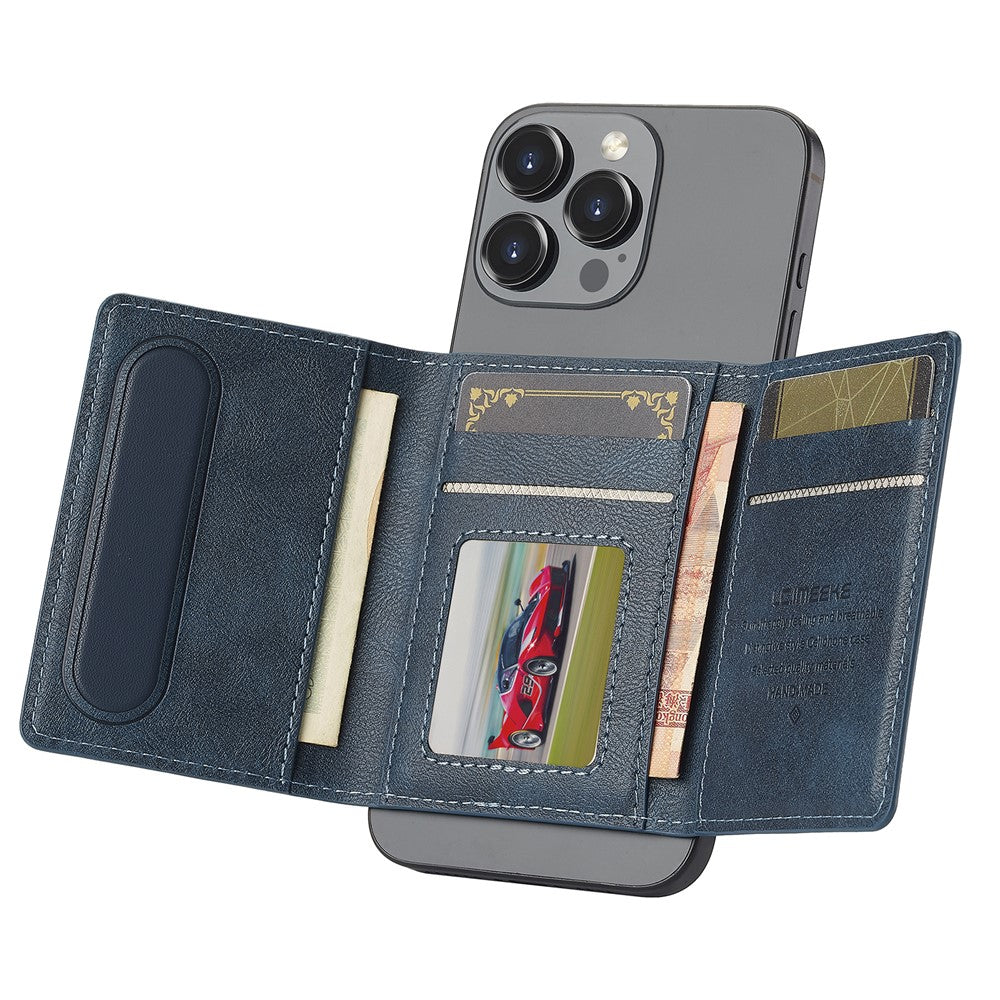 LC.IMEEKE Magnetic Card Holder Kickstand RFID Blocking PU Leather Phone Back Card Case
