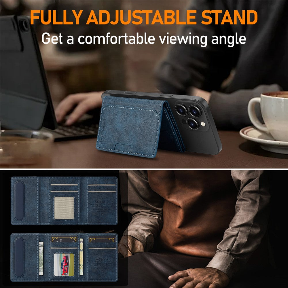 LC.IMEEKE Magnetic Card Holder Kickstand RFID Blocking PU Leather Phone Back Card Case