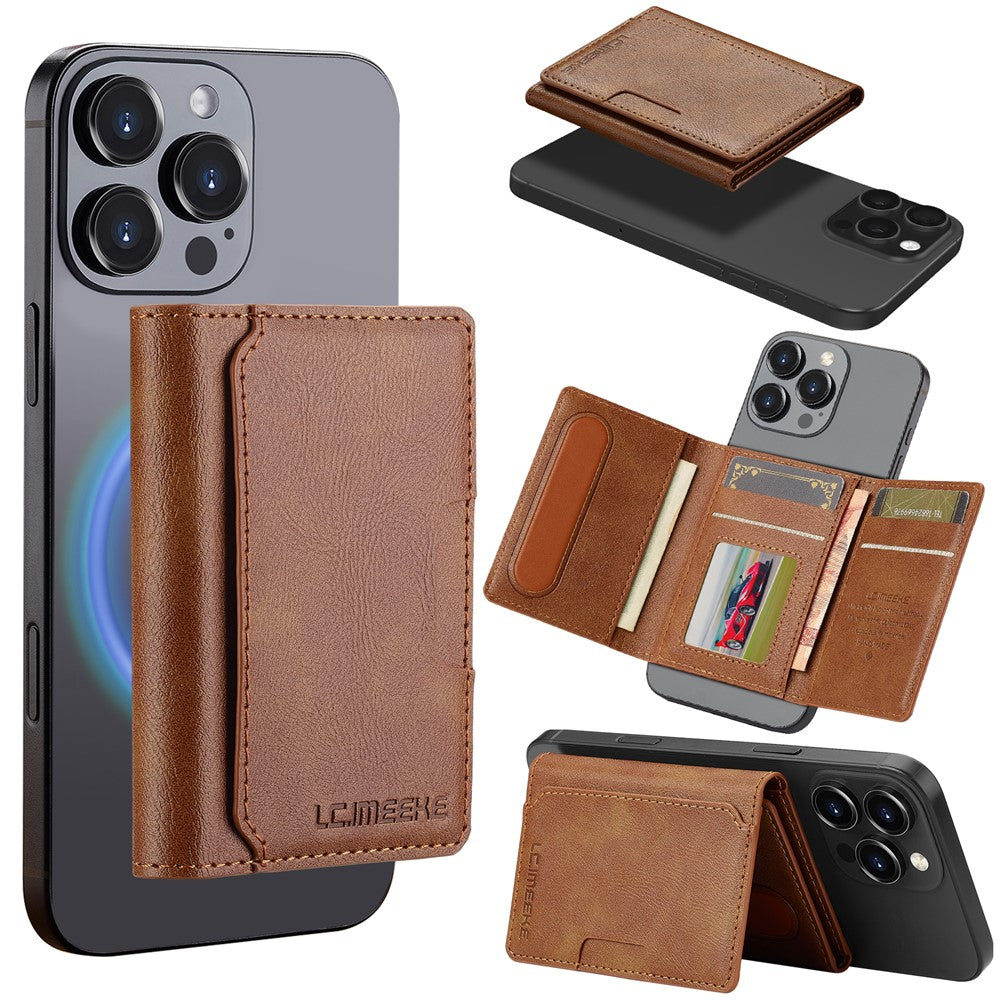 LC.IMEEKE Magnetic Card Holder Kickstand RFID Blocking PU Leather Phone Back Card Case