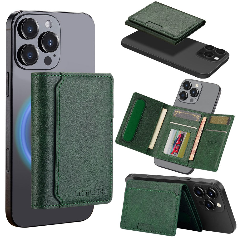 LC.IMEEKE Magnetic Card Holder Kickstand RFID Blocking PU Leather Phone Back Card Case