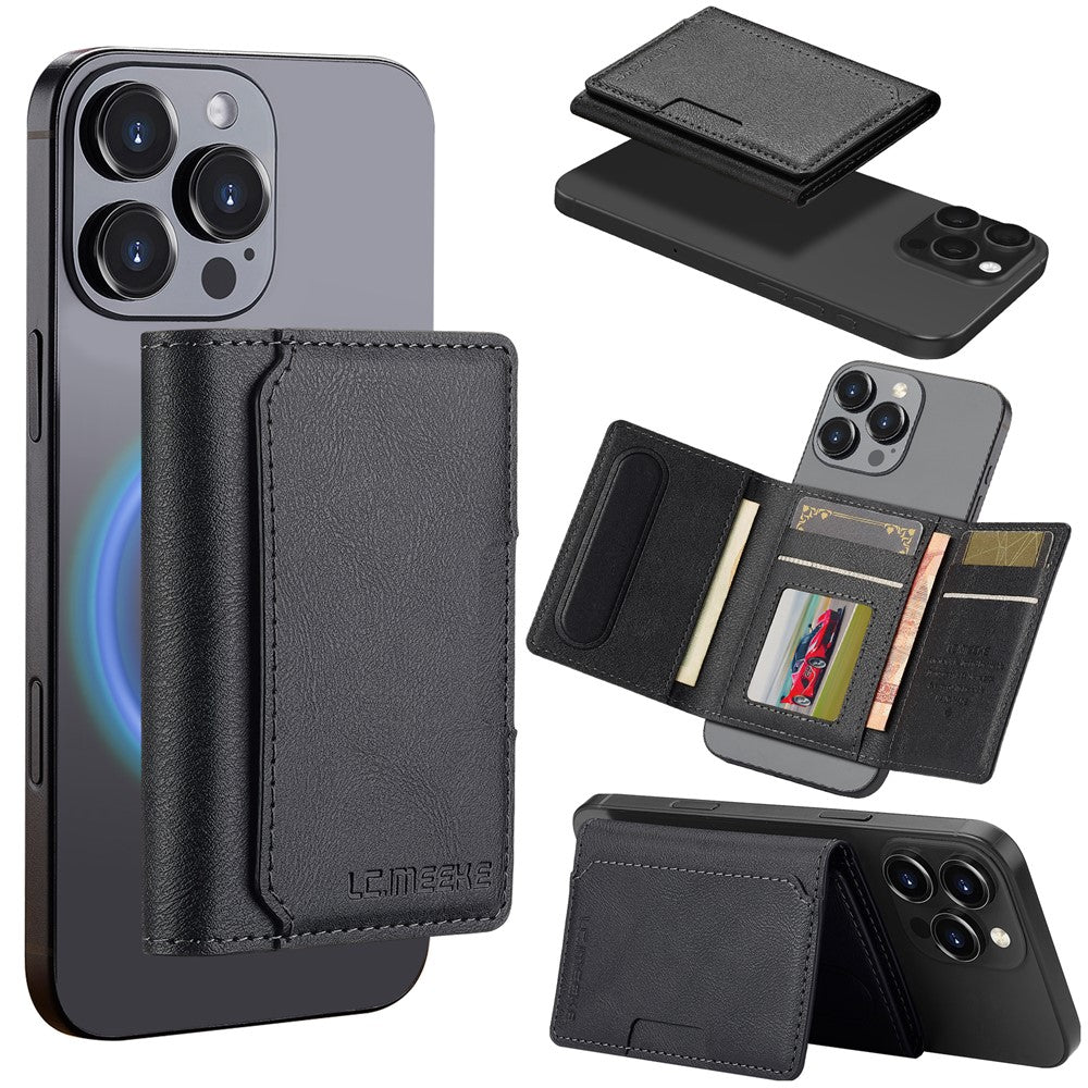 LC.IMEEKE Magnetic Card Holder Kickstand RFID Blocking PU Leather Phone Back Card Case