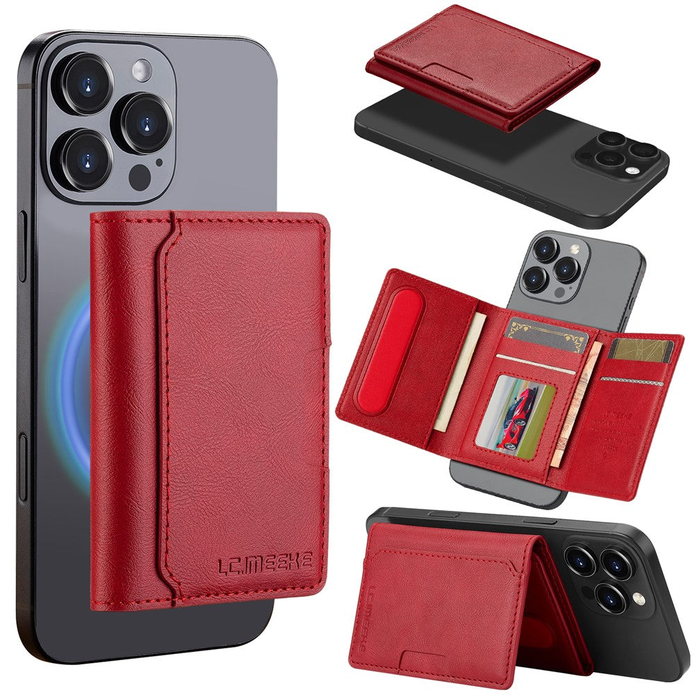 LC.IMEEKE Magnetic Card Holder Kickstand RFID Blocking PU Leather Phone Back Card Case