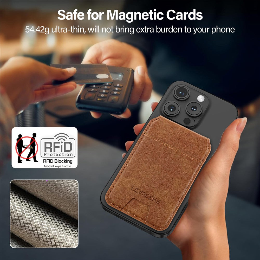 LC.IMEEKE Phone Magnetic Card Holder RFID Blocking Card Slots Leather Kickstand