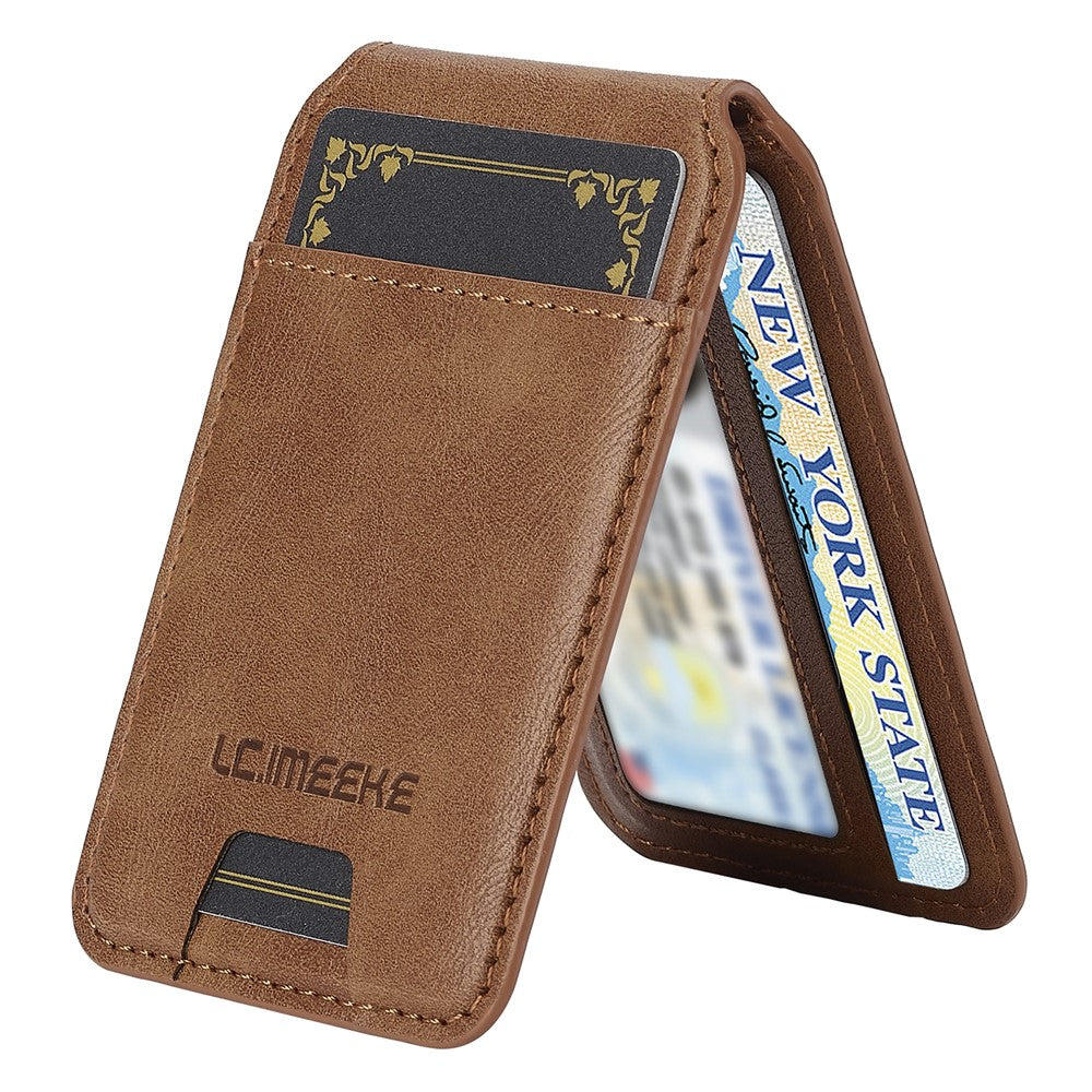 LC.IMEEKE Phone Magnetic Card Holder RFID Blocking Card Slots Leather Kickstand
