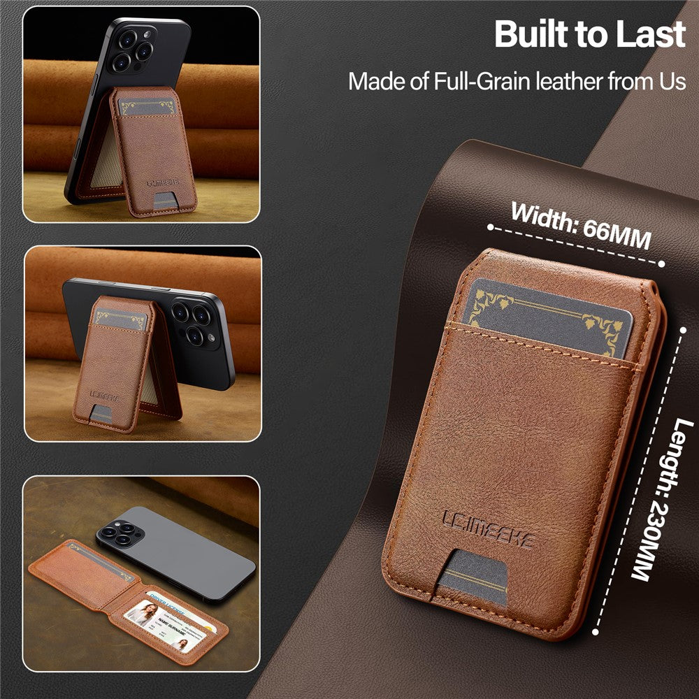 LC.IMEEKE Phone Magnetic Card Holder RFID Blocking Card Slots Leather Kickstand