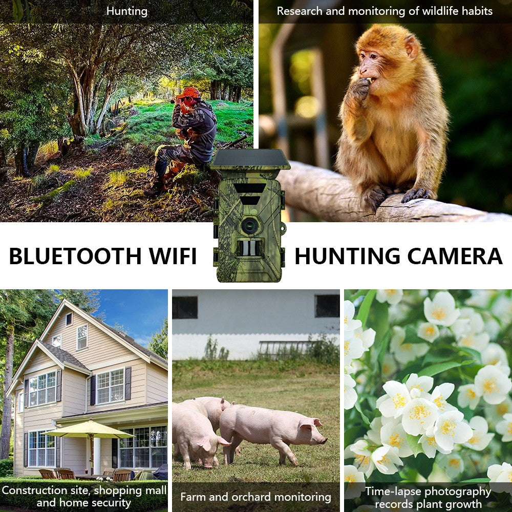 PR903W Solar Trail Camera, 8K 60MP WiFi APP Hunting Camera IR Night Vision Trail Cam IP66 Waterproof for Wildlife Monitoring