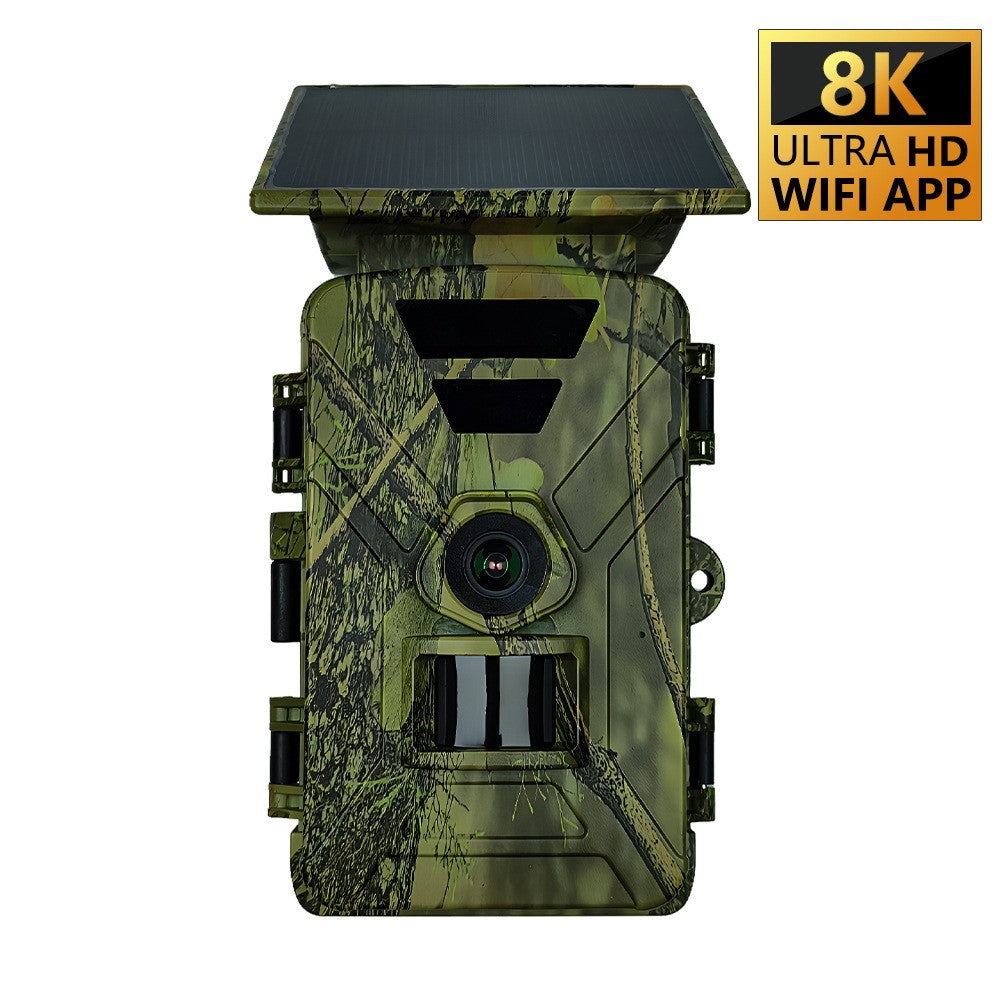PR903W Solar Trail Camera, 8K 60MP WiFi APP Hunting Camera IR Night Vision Trail Cam IP66 Waterproof for Wildlife Monitoring