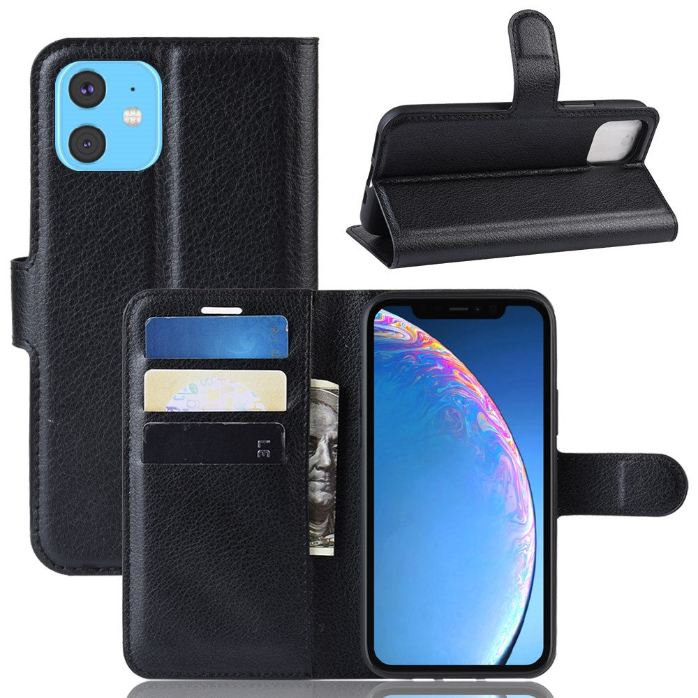 Litchi Skin Leather Wallet Stand Case for iPhone 11 6.1 inch (2019) with Soft TPU Inner Case